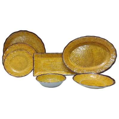 Wholesale  Melamine Round Tray Durable Eco-friendly Tableware with Yellow Tray Bowl Dish Plate