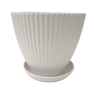 Durable White Melamine Flower Pots for Sale Garden Planter with Plastic Tray Planter